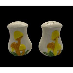 Vintage 70s Ceramic Mushroom Design Hand Painted 4" Salt & Pepper Shakers